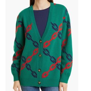 NWT $395 Clare V. Papi Chain Jacquard Wool & Cotton Blend Cardigan in Medium!